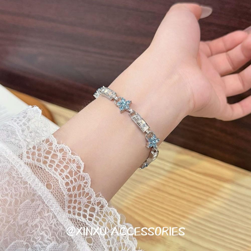 Charm Elegant Plant Female White Blue Zircon Stone Flower Square Bracelet Silver Color Wedding Jewelry For Women