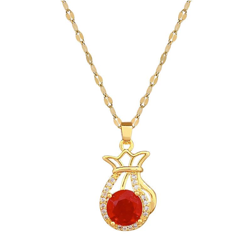 Red Lucky Bag Fashionable Light Luxury Temperament Gorgeous Full Diamond Necklace Female Versatile Collarbone Chain Titanium Steel Chain