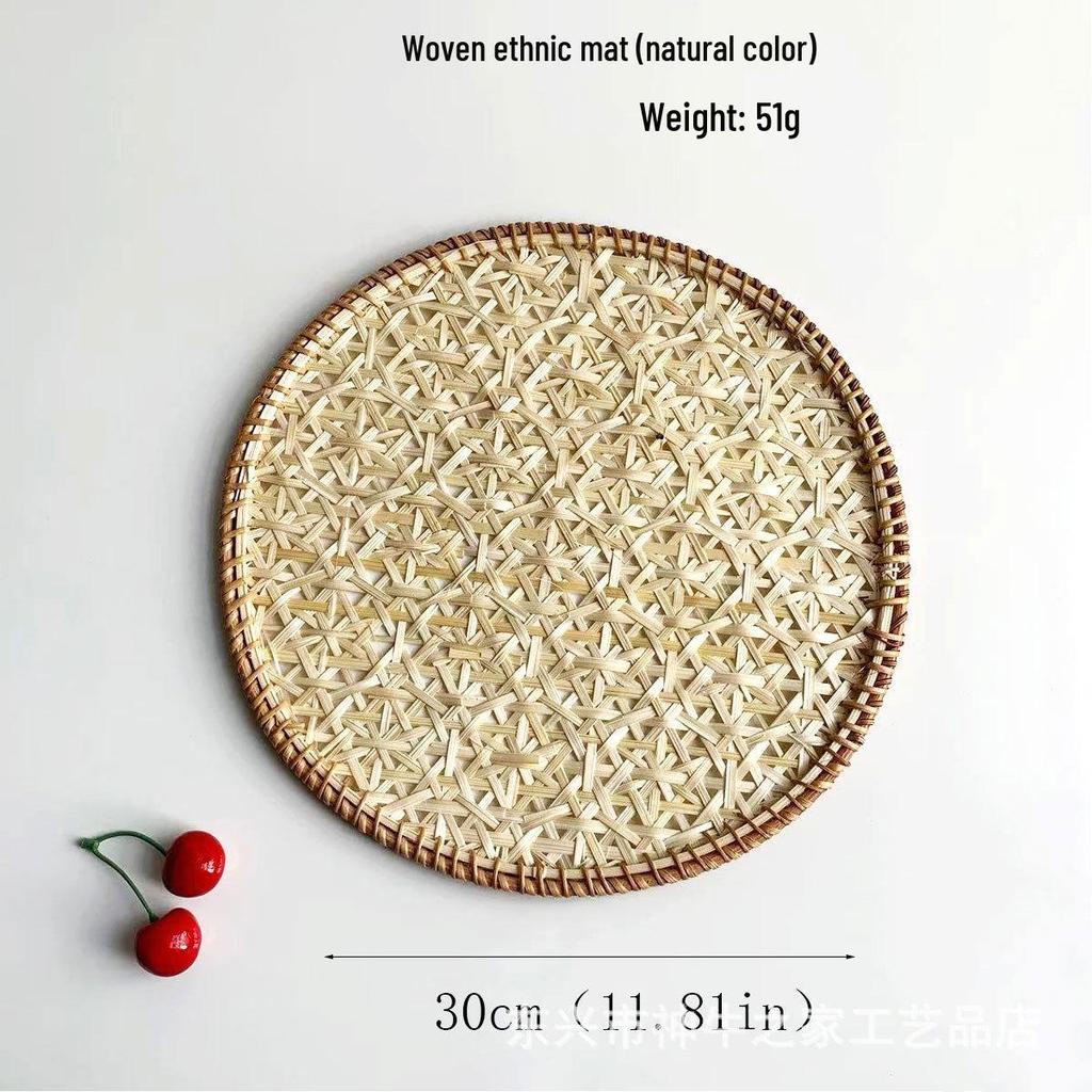 Ethnic Bamboo Weaving Handmade Coaster Set - Heat Resistant Round Placemats for Kitchen & Restaurant