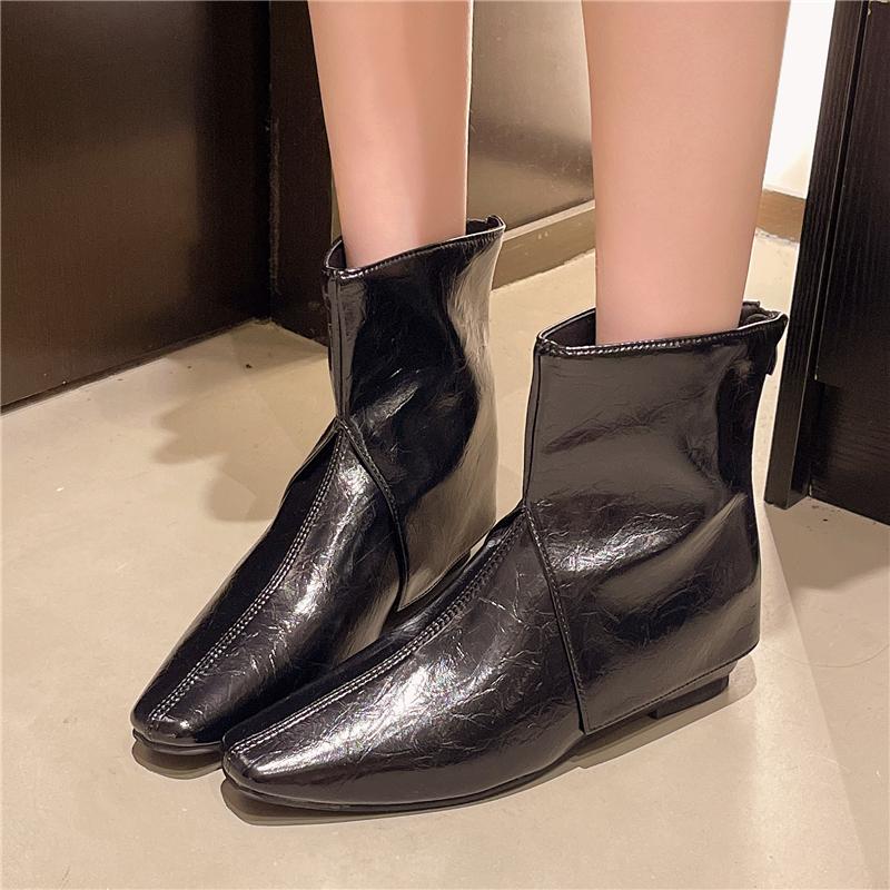 Fashion Temperament Flat Single Boots Autumn New Pointed Toe Rear Zipper Anti-Slip Wear-Resistant Sleeve Boots