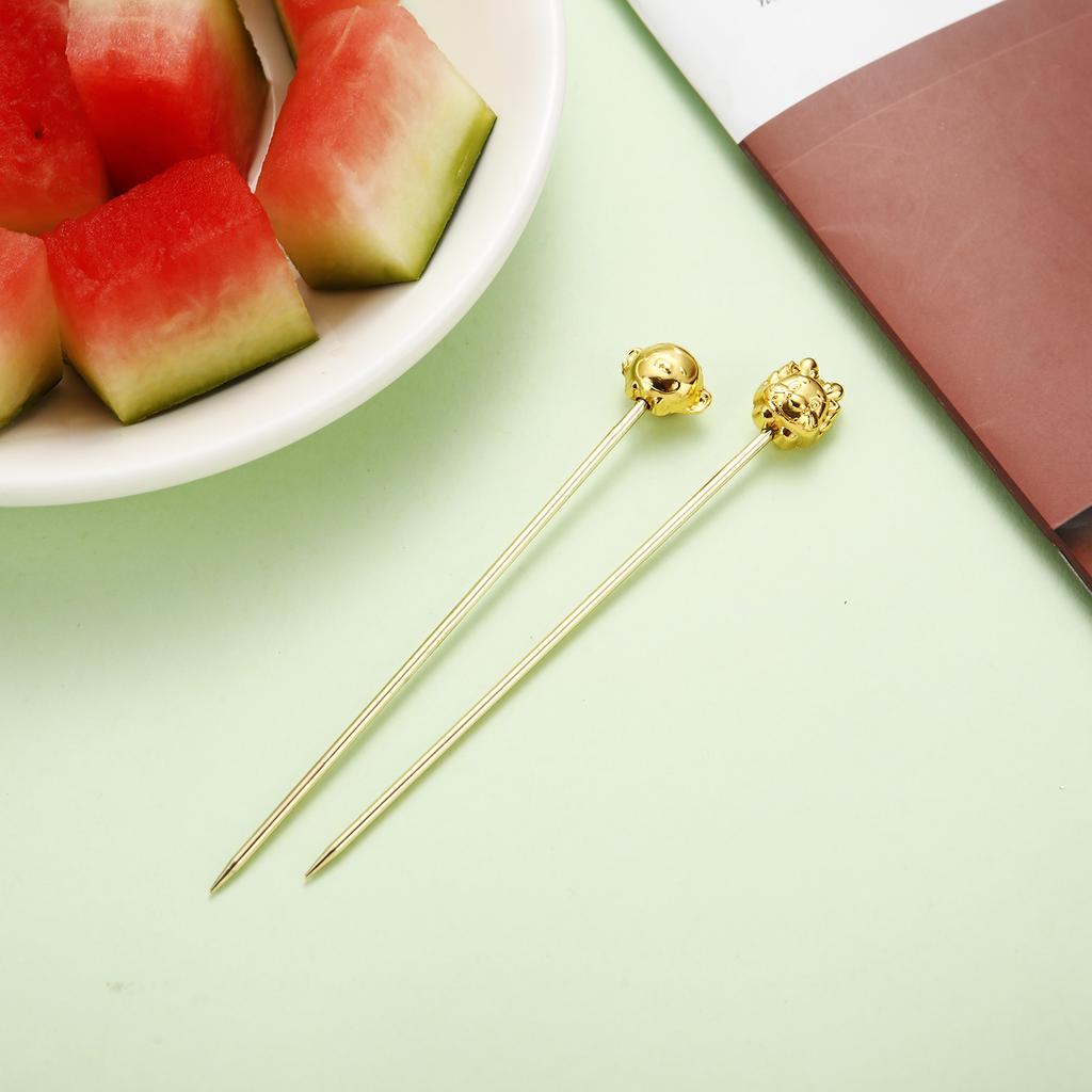 1PCS Stainless Steel Cocktail Sticks Golden Fruit Sticks Reusable Drink Picks Martini Picks Toothpicks for Drinks