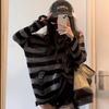 Gothic Streetwear Pruhovaný pletený svetr Dámské Harajuku Punk Hollow Out Jumper Hole Volné Topy pro všechny zápasy Grunge E-girl