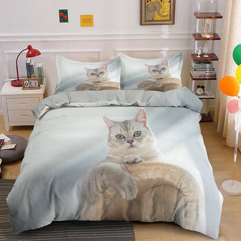 Comforter 3D Cat Bedding Set Luxury Animal With Queen King Single Double Size For Girls Boy