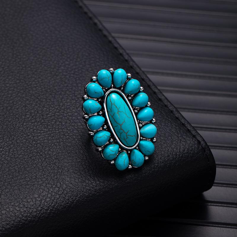 Retro Bohemian Silver Faux Turquoise Ring