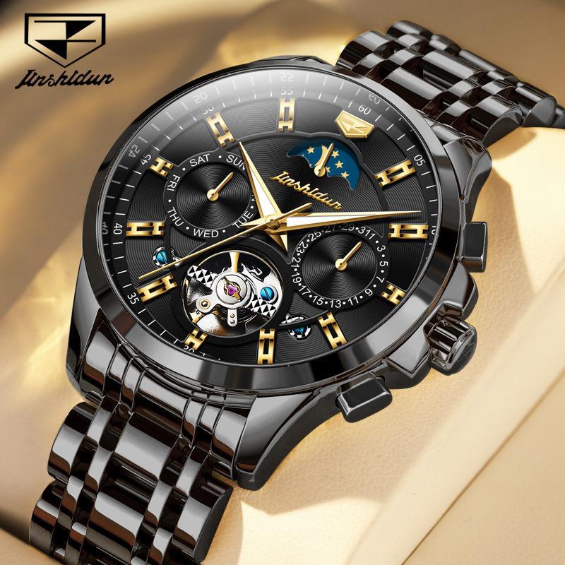 Orologio Meccanico Automatico Multifunzione Marca JINSHIDUN Tourbillon Orologio da Uomo Orologio da Uomo