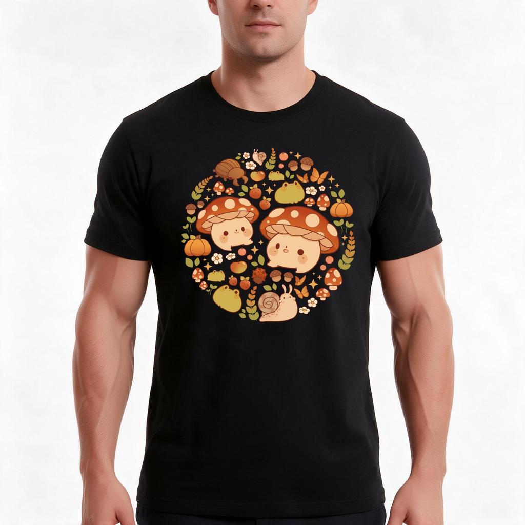 Happy Mushroom And Frog Fall Tshirt Summer Casual Cotton Tee Oversized Streetwear Tops Vintage Graphic Print 100 Cotton