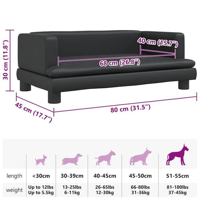VidaXL Lit pour chien noir 80x45x30 cm similicuir 171901