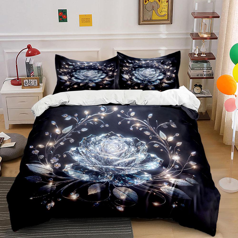 Crystal Flower Decorative Set Soft Comfortable Duvet Cover Bedding Set Included 1*Duvet Cover & 2*Pillowcases, Gift