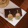 French Retro Court Drip Glaze Oval Flower Pearl Earrings, Monet Garden Oil Painting Style High-End Stud Earrings Women