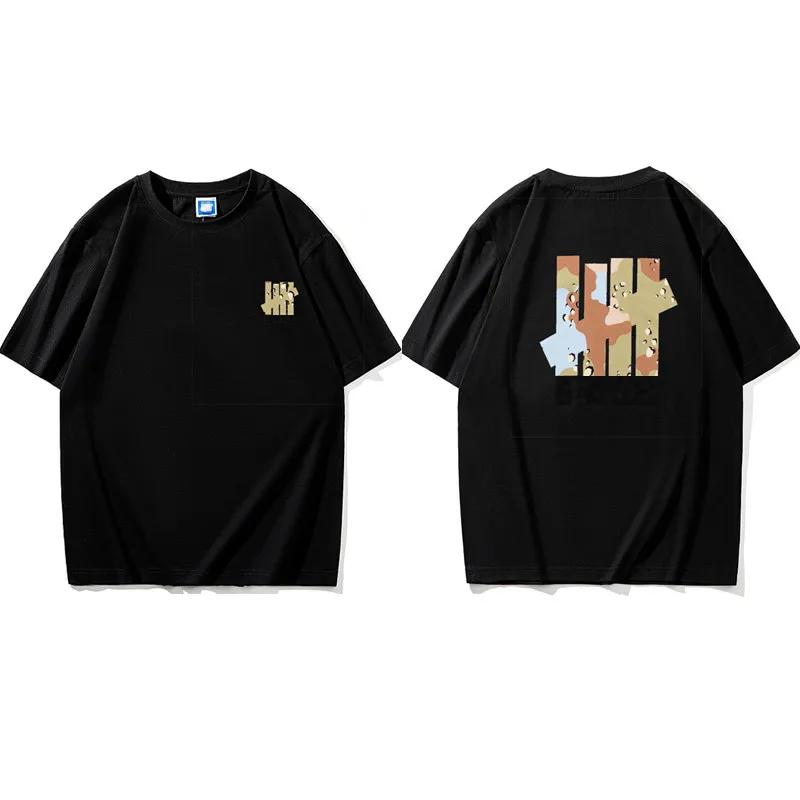 Trendy Brand Unbeaten Five Bar New Loose Short Sleeved Pure Cotton American High Street Round Neck Couple T-shirt Men's Ins