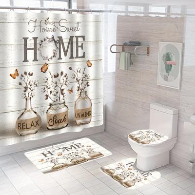 4Pcs Luxury Art Butterfly Shower Curtain Sets Waterproof for Bathroom Non-Slip Bathroom Rugs Lid Toilet Cover Bath Mat Bathroom Set