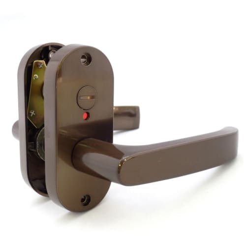 Kawaguchigiken J-Lever, Indicator Lock, Oval Seat, Residential Indoor Lever Handle, 50mm Backset, JL-24-4K-Br, Brown
