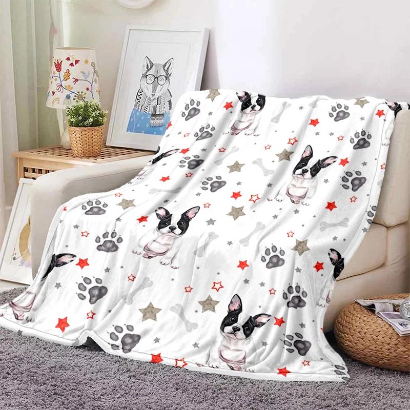 Boston Terrier Dog Pug Cartoon Blanket Super Soft Flannel Throw Blanket for Bedroom Couch Sofa Gift for Boy Girl King Queen Size