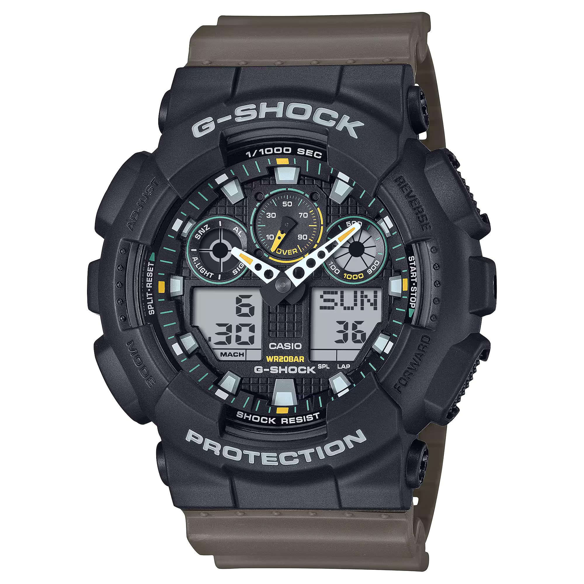 Casio G-SHOCK GA-100TU-1A3CR Practical Black and Olive Green Analog Digital Wristwatch
