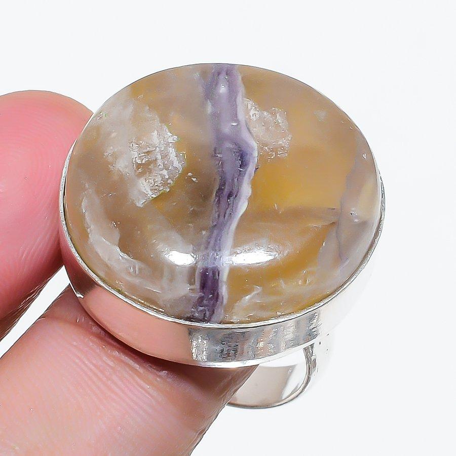Natural Fluorite Gemstone 925 Sterling Silver Jewelry Ring Size 9.5 AR-18014