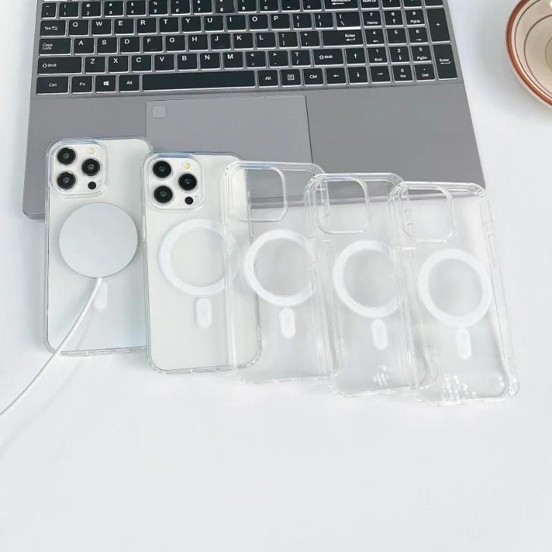 Magnetic Transparent Phone Case for Magsafe for iPhone 17 16 15 14 Plus 13 12 11 Pro Max 17E 16E Air Wireless Charge Back Cover