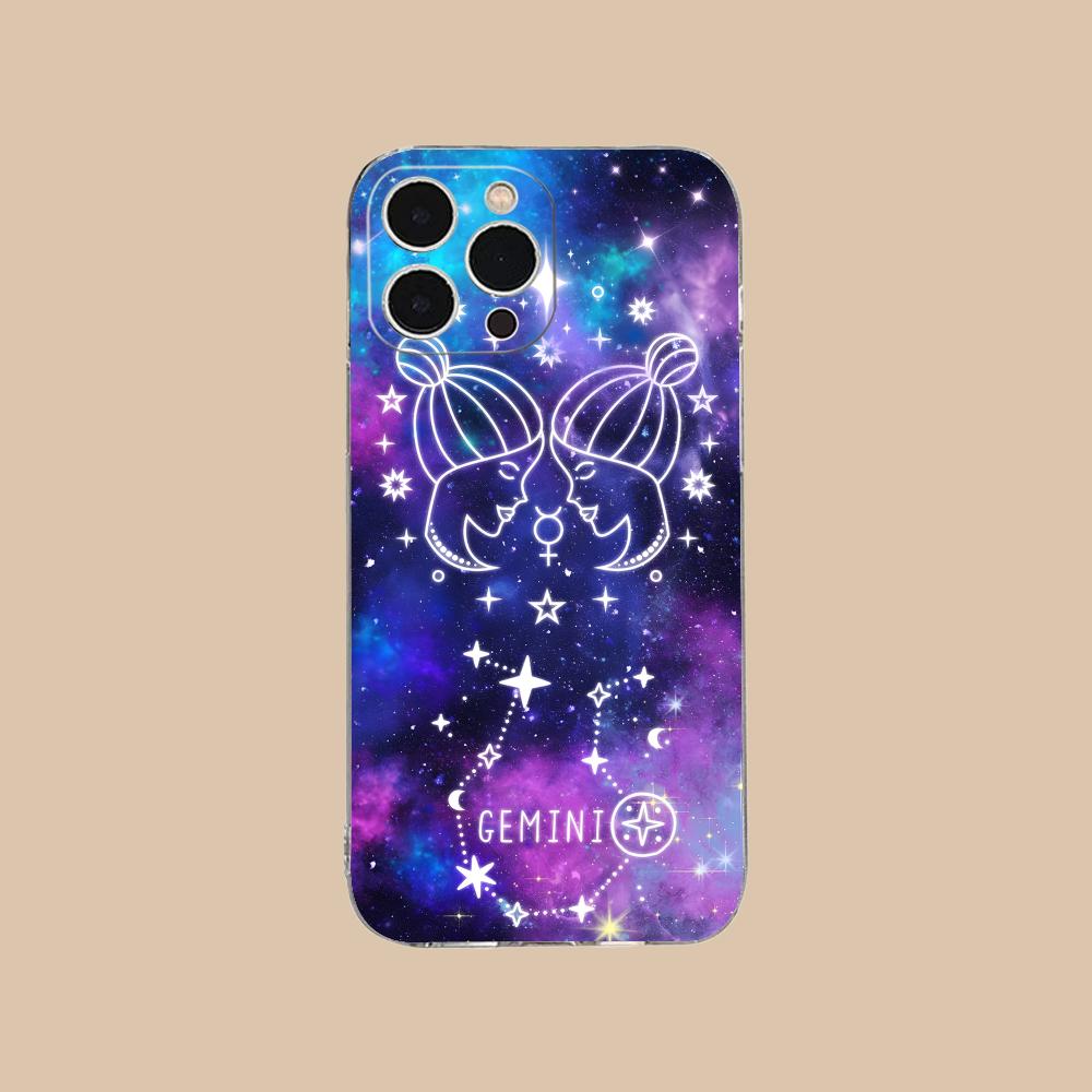 Zodiac Sign Gemini Mobile Phone Case for iPhone 17 16 15 14 13 12 11 X XR XS Air Pro Max Plus Mini Clear Colorful Cover Luxury