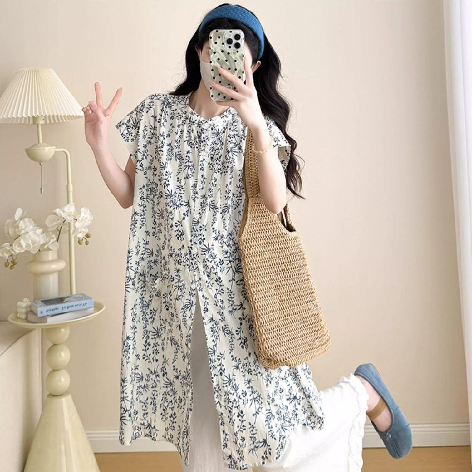 

Sweet Floral Maternity Shirt & Casual Lace Wide-Leg Pants Set M (Recommended under 115 lbs)
