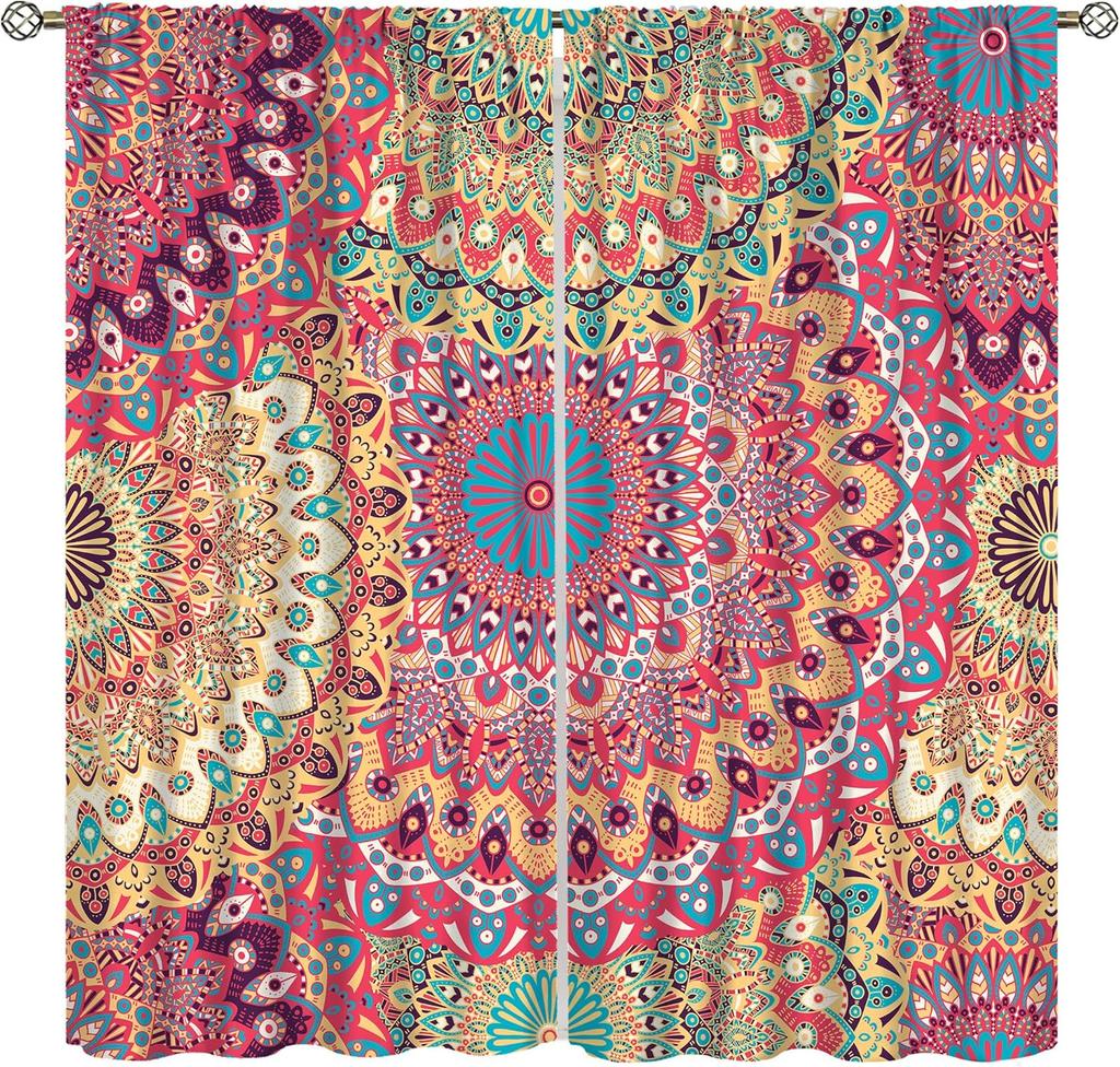 Bohemian Boho Floral Curtains Vintage Abstract Oil Painting Colourful Art Medieval Hippy Plant Flower Window Treatments Drapes Made Of Polyester