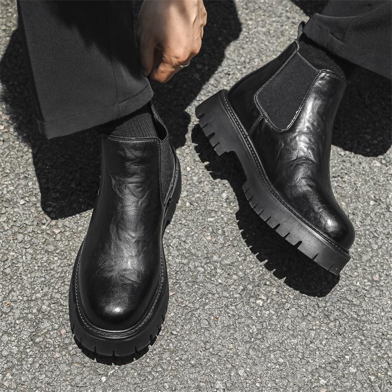 men's casual business office chelsea boots autumn winter shoes cowboy natural leather boot black stylish platform ankle botas