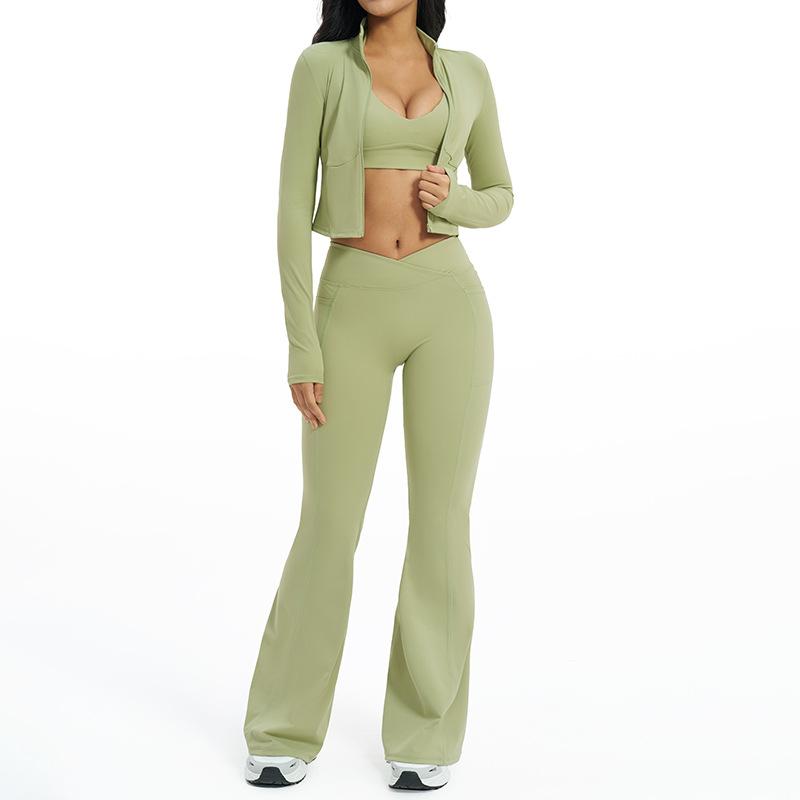 JYL Naked Sports Set Zip Hip Lifting Three Piece Cycling Outfit XL призрак белого