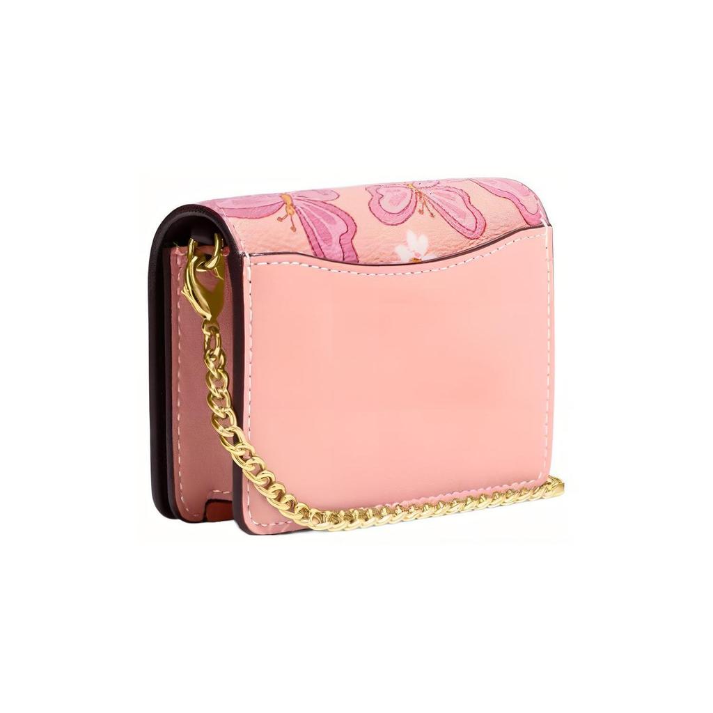Coach 10 Gold Letter Logo Cute Butterfly Print Flap Chain Short Canvas Leather Crossbody Wallet Mini Women bags Pink CH254-IMTIV