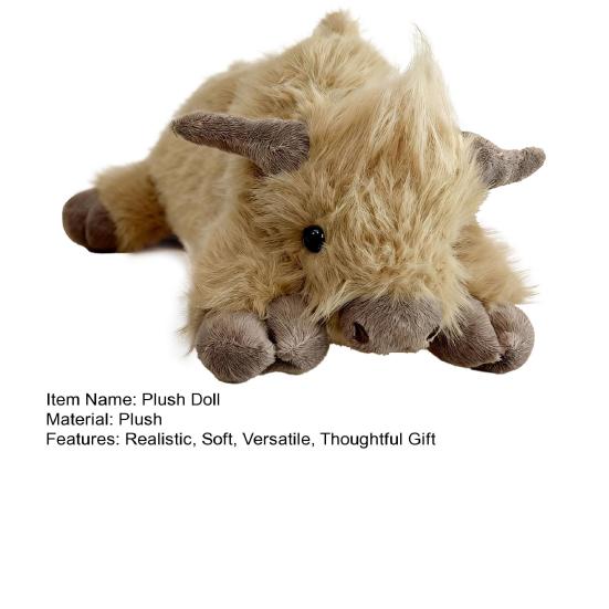 Highland Cow Plush Toy Long Hair Scottish Cattle Stuffed Animal Soft Cuddly Farm Decor for Kids Collectors