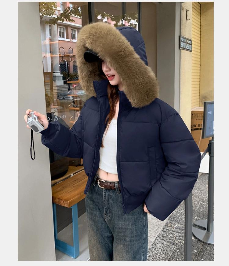 Women's Short Large Fur Collar Hooded Warm Cotton-padded Jacket