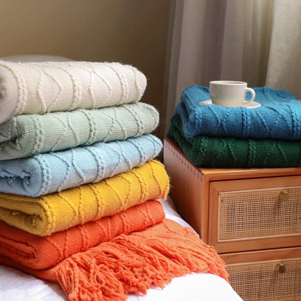 Nordic Striped Blanket for Beds Knitted Sofa Blankets Air Conditioning Room Tassel Throw Blankets On the Bed Sofa Chunky Throw