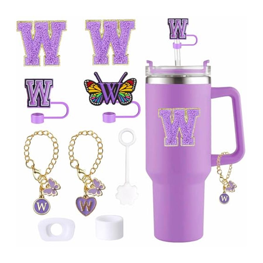 Cup Accessories Set Butterfly Straw Cover Cap for Stanley 30Oz/40Oz Sticker Decorations Initial Letter Charm Personalized