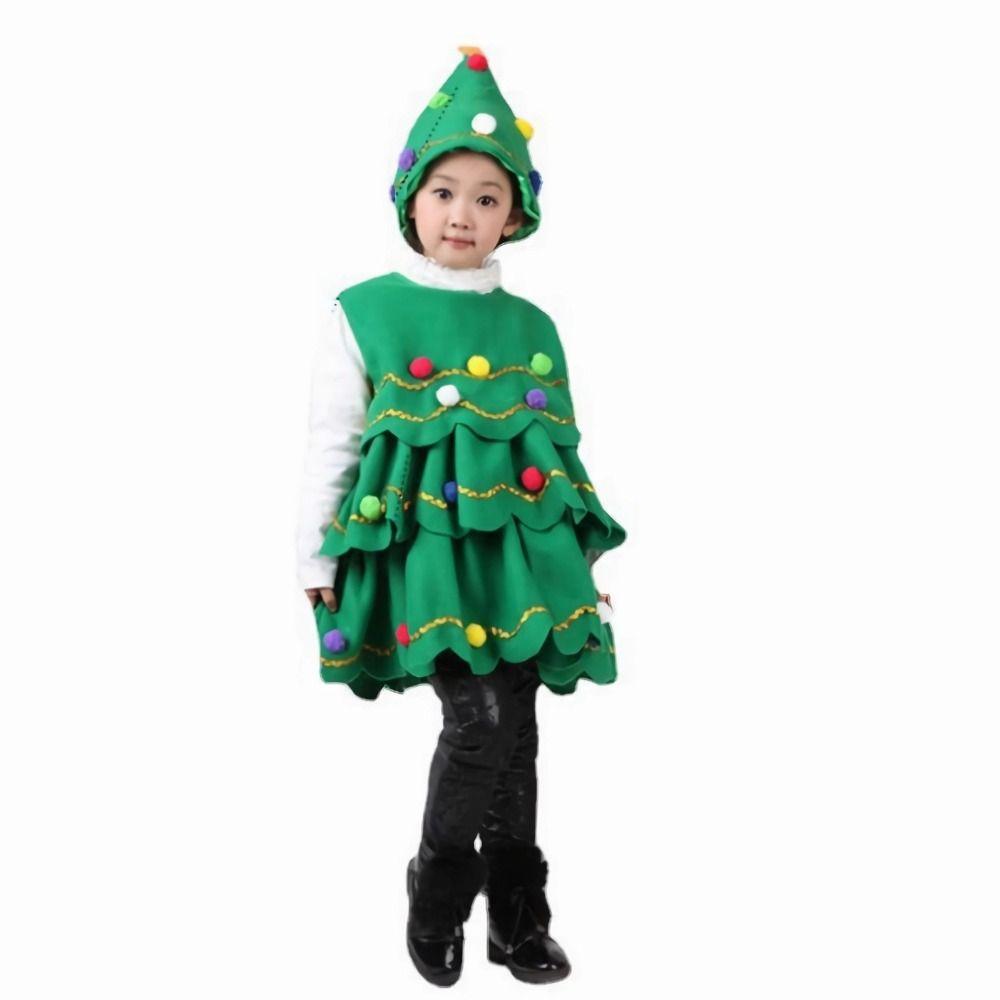 Polyester Kids Dress Leeveless Cosplay Costume Fashion Christmas Tree Costume  Kids
