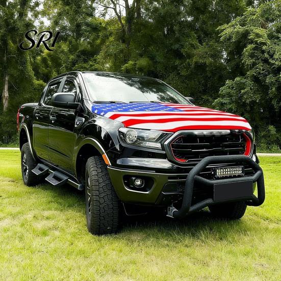 Easy Install Hood Cover American Flag Car 63 X 47 Inch Stretchable Polyester Spandex Fabric Fits Most Cars Trucks SUVs with Small Decorative