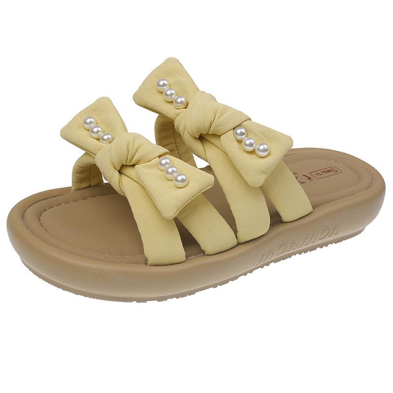 Thick-bottomed Bow Slippers Women's Summer Outer Wear New Versatile Skirt Casual Beach One-word Drag