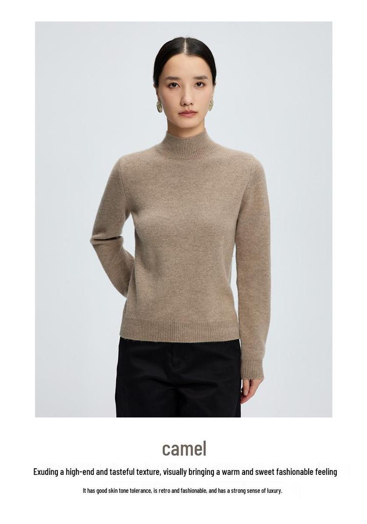 Women's Cashmere Soft Knit Half-High Neck Sweater - Fluffy Solid Color Base Layer for Autumn/Winter