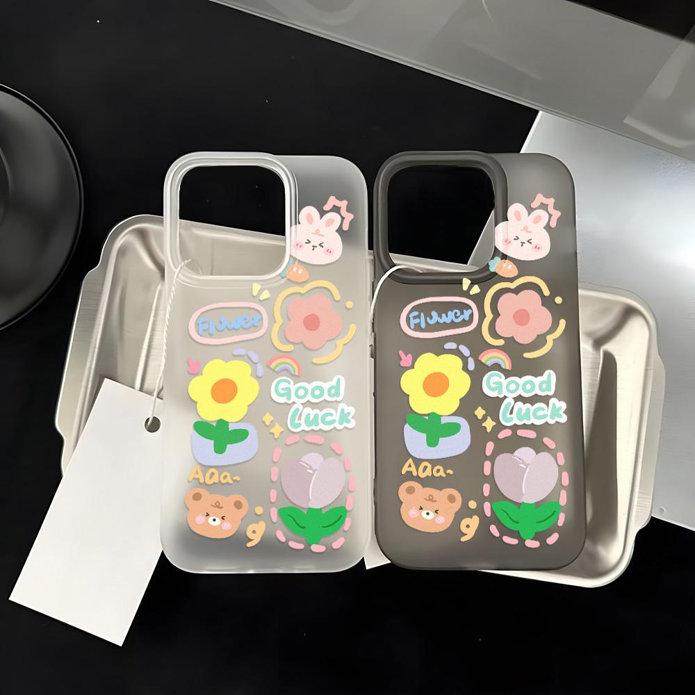 Mobile Phone Cases for iPhone 11 13 15 Pro Max 12 14 Pro Max Case iPhone 16 15 Plus 13 Pro 12 Mini 13 Mini Frosted Texture Painted Cartoon Flowers