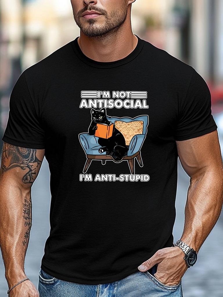 Men Tshirt IM NOT ANTISOCIAL IM ANTISTUPID Graphic Summer Soft Comfort Fit Tee Daily Wear Tops