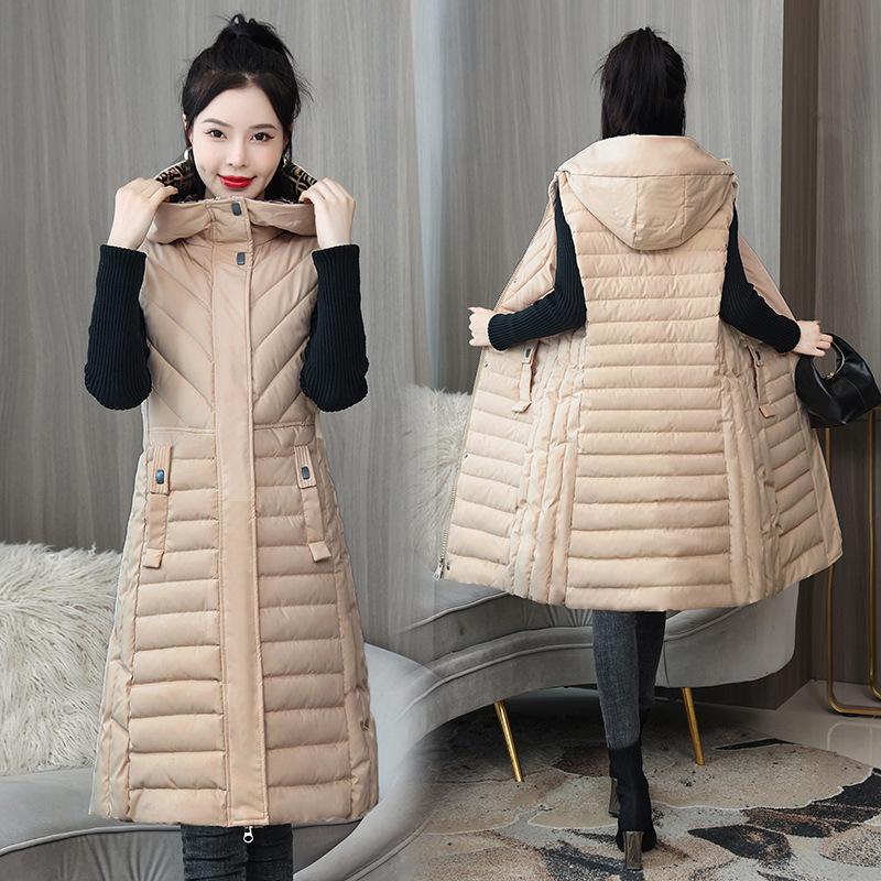 Vest Women's Autumn and Winter Long Thickened Down Cotton Large Size Vest Loose Lacquered Vest Jacket Cotton Coat