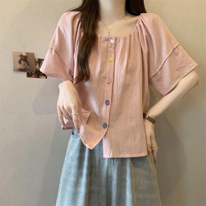 Plus Size Women's Square Neck Short Sleeve Summer Top 2025 - Loose, Slimming, Versatile Casual Fashion Design