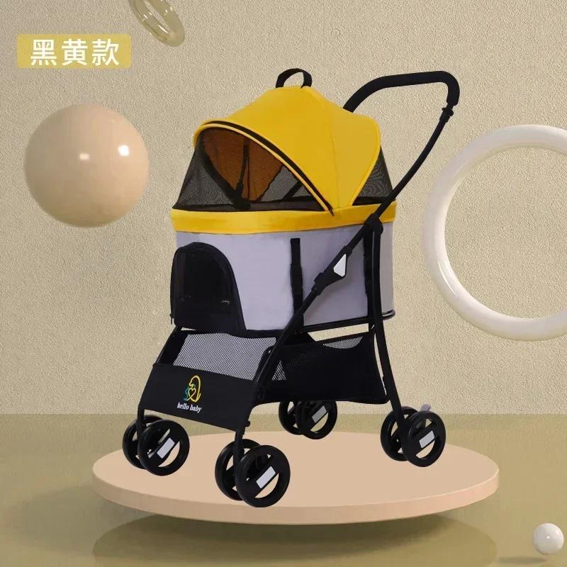 new Outdoor large space, four wheeled cat, dog, and dog cart, lightweight foldable and separated pet cart Pet Strollers
