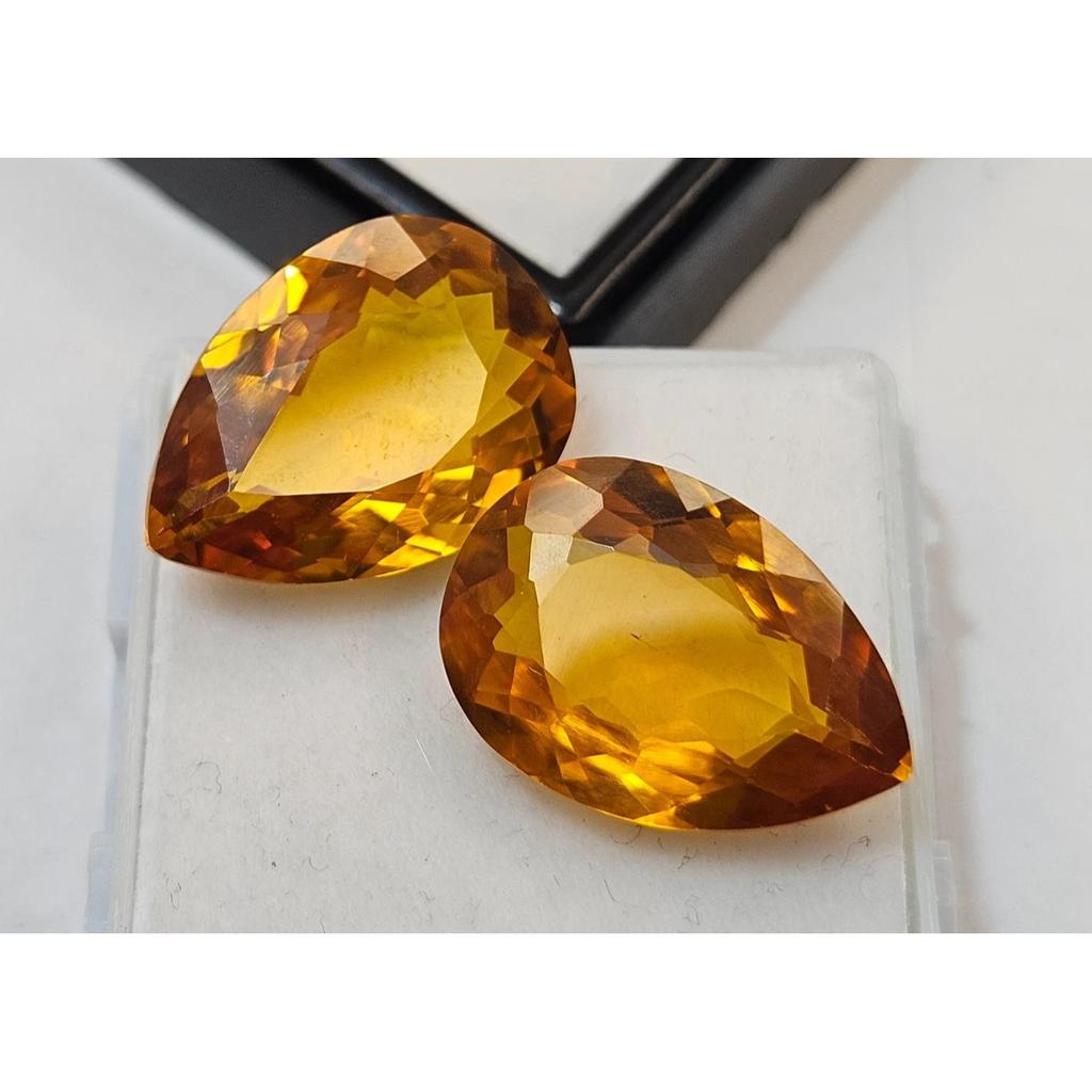 Citrine Yellow &Orange For Earing Natural Pear Cut 18-19 Ct Pair Gemstone