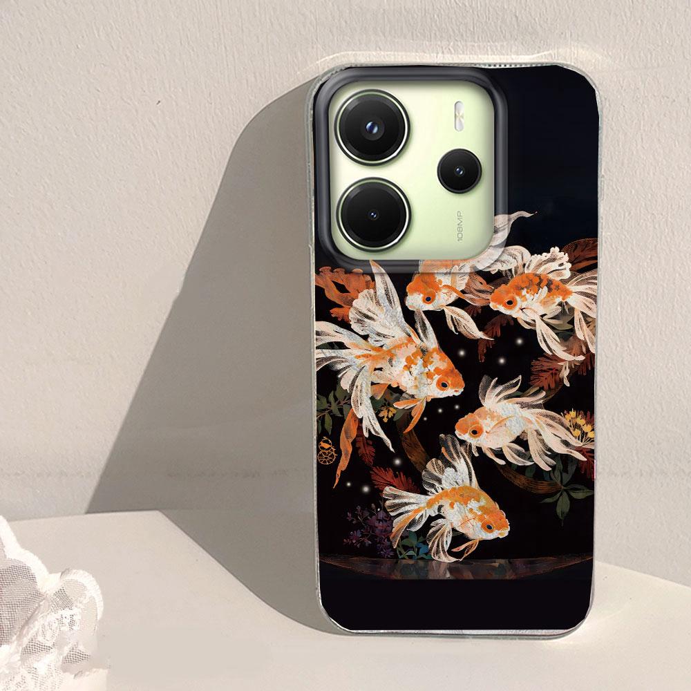 Luckly Koi Goldfish Red Carp Phone Case for Xiaomi Redmi 13C 14C A5 A3 A4 A3X A1 A2 Note 14 13 12 11 11S 10 Pro Shell Back Cover