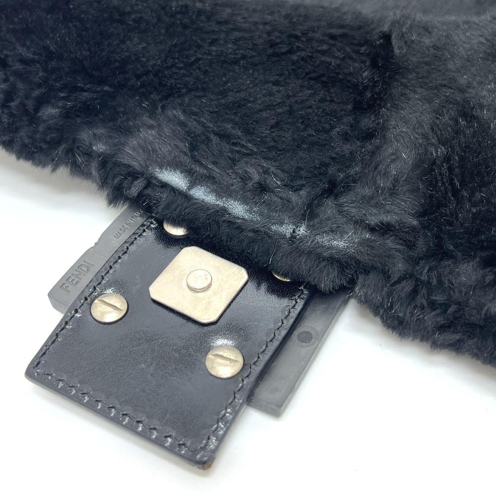 FENDI Mamma Baguette shoulder bags Hand Bag fur / Leather Black/SilverHardware