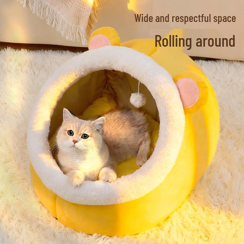 Four Seasons Universal Semi-enclosed Cute Pet Bed for Cats and Small Dogs - Winter Warmth