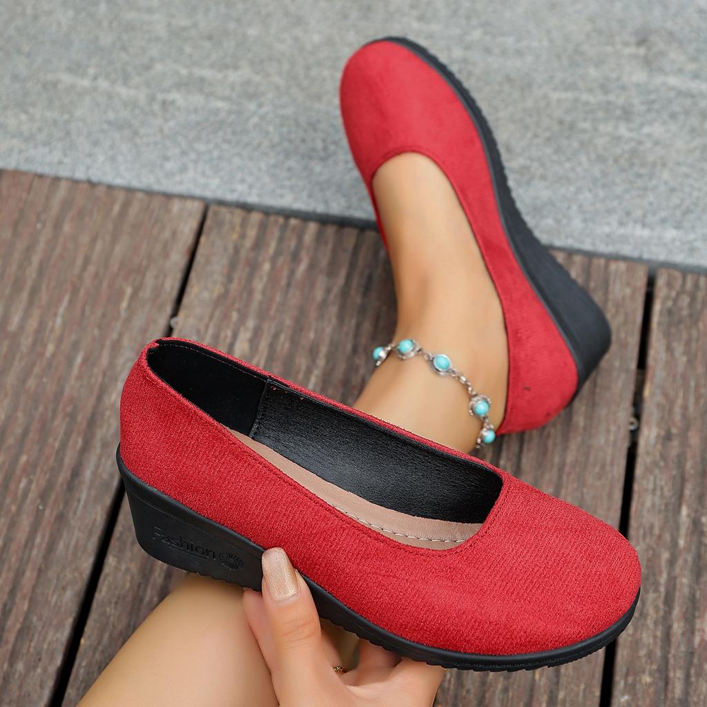 Fashion Comemore Spring Autumn Solid Colour Shallow Mouth Single Shoes for Women Casual Suede Soft Bottom Wedges Heel Women's Shoes