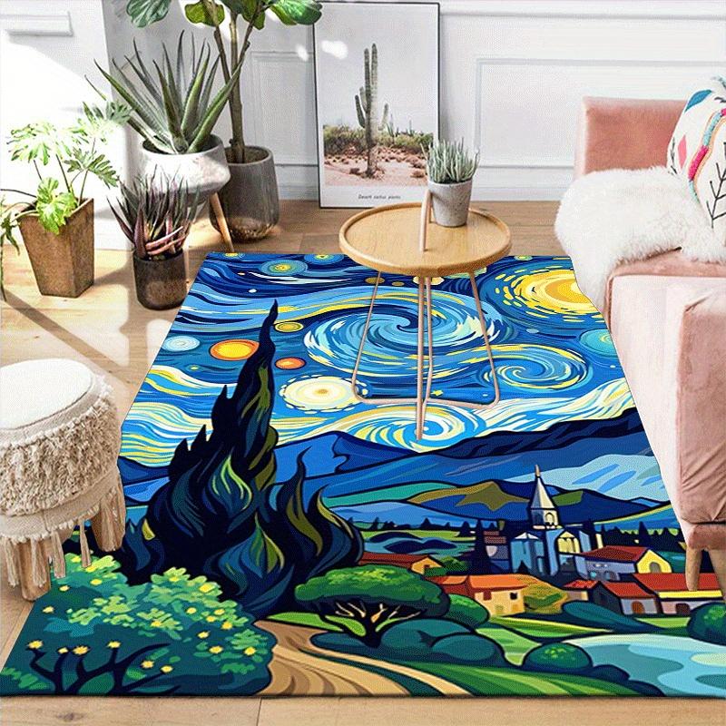 1pc Wonderful Starry Sky Pattern Area Rug, Anti Slip Non Shedding Stain Resistant Carpet