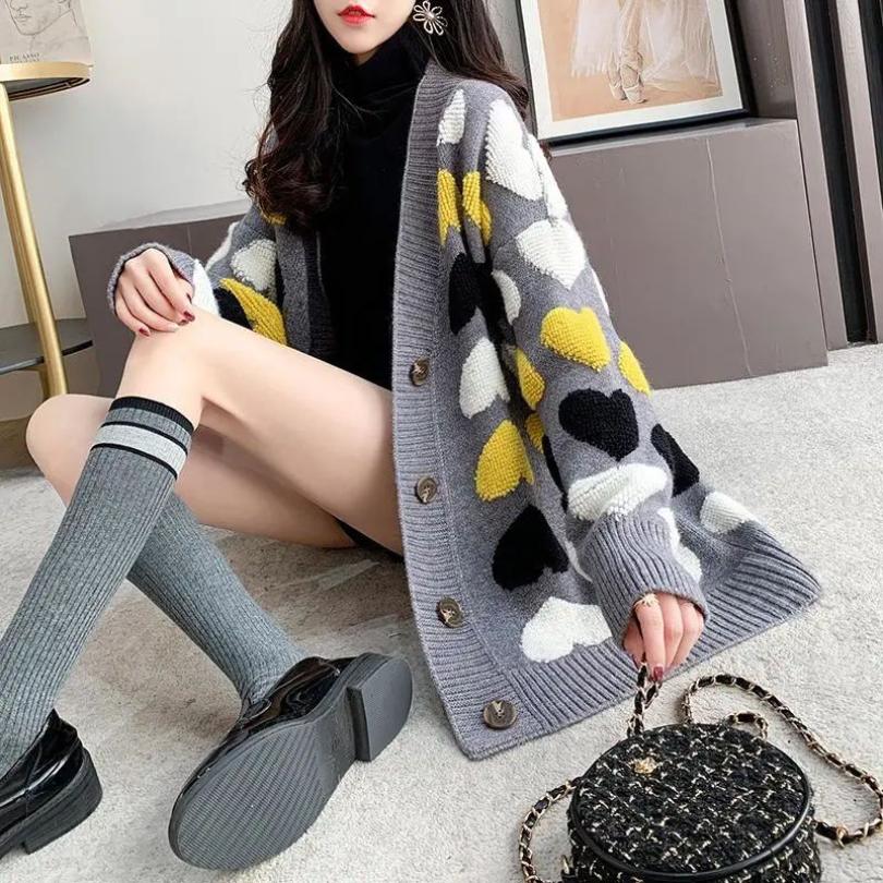 

Large Lazy Style Thick Cardigan Women S New Loose Sweater Versatile Knitwear Jacket XXXL серый