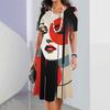 2024 New 3D Face Print Dresses For Women's Elegant Midi Dresses Summer Female Short Sleeve Dress Fashion Oversized Clothes