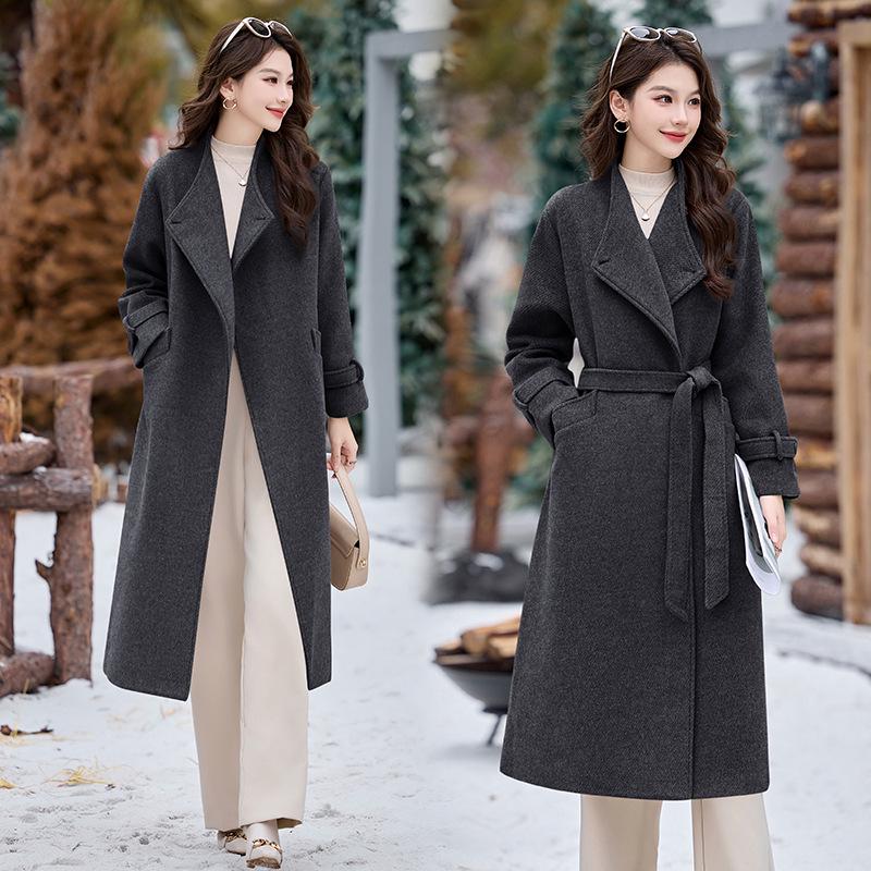 Women's Woolen Lapel Coat - Extra Long, Cotton-Padded Warmth for Autumn & Winter (HR1020)