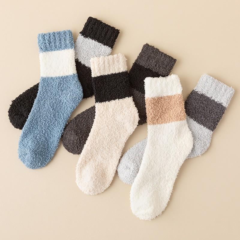 Socks Men'S Medium Tube Socks Season Fleece Thickened Warm Coral Fleece Socks Men'S Home Sleeping Floor Socks