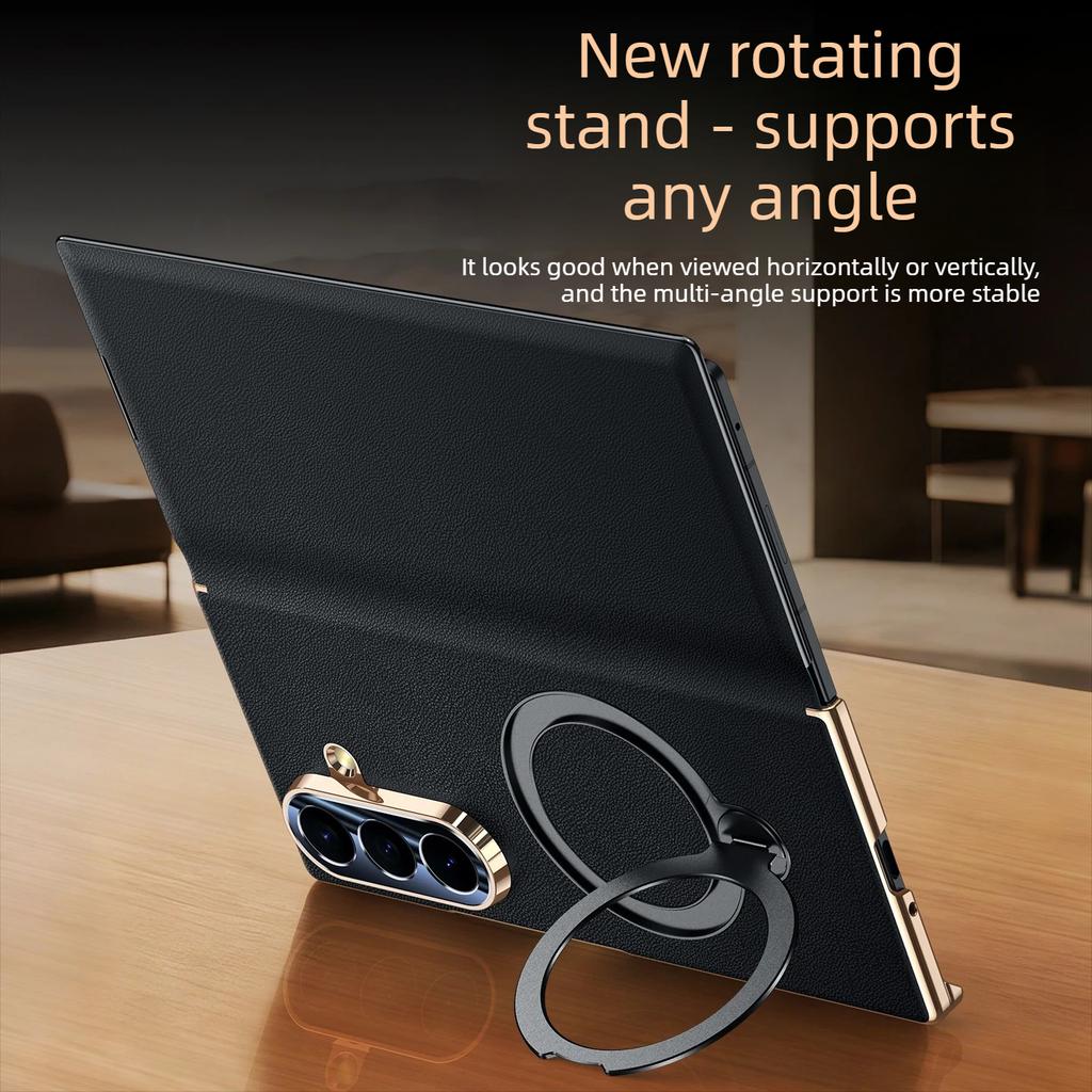 Genuine Leather Magnetic Phone Case for Samsung Galaxy Z Fold 8 ZFold 7 6 5 W26 W24 Smart Window Hinge Protection Bracket Shell